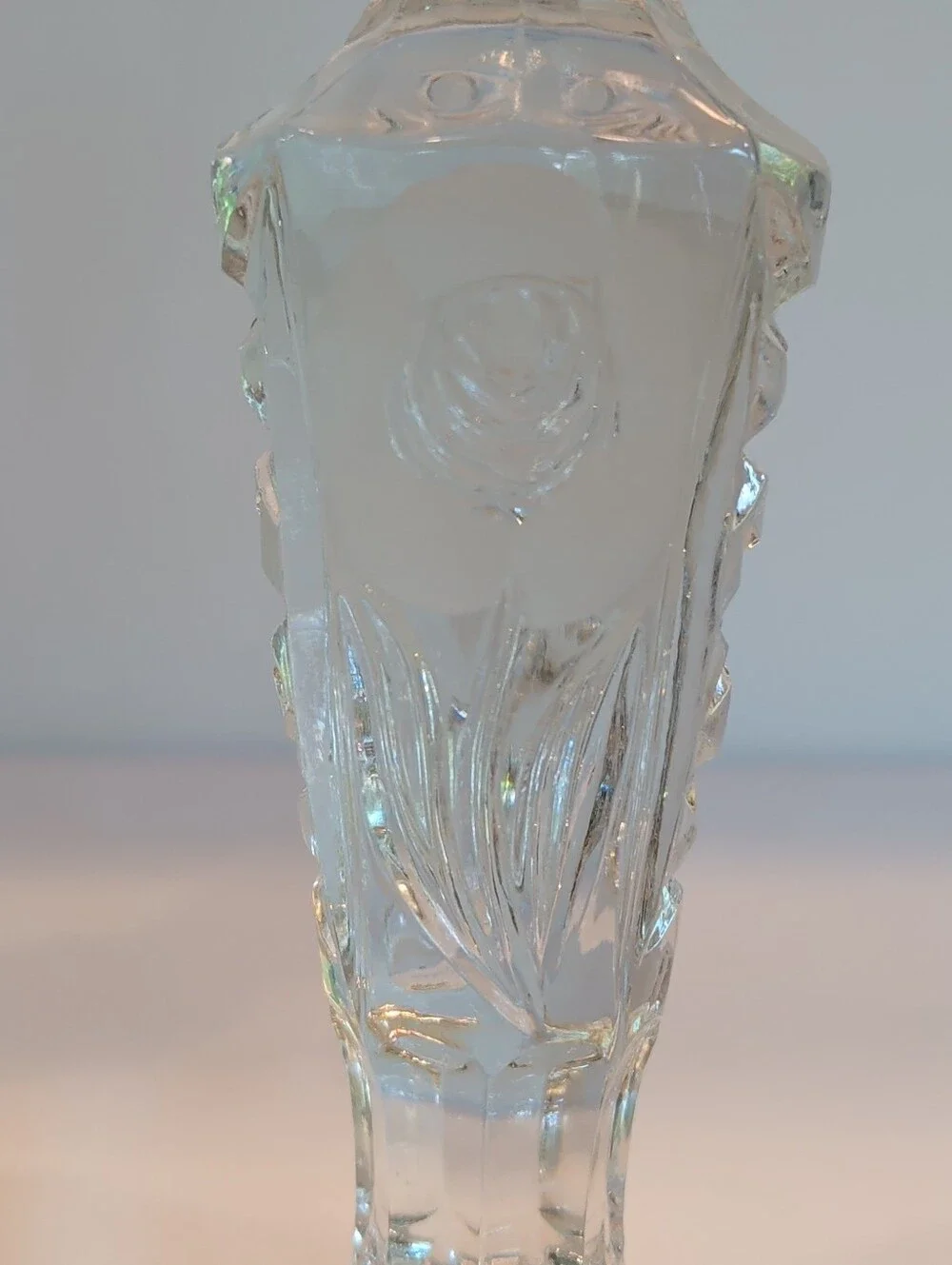 Candlesticks Pair Heavy Crystal Frosted Roses Hofbauer Germany Vintage 7.5